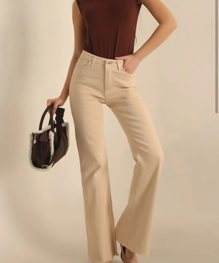 Bej Kadın likrali palazzo kot Pantolon - Görsel 2