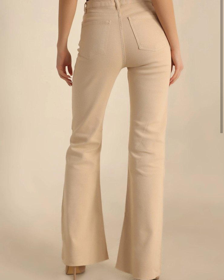 Bej Kadın likrali palazzo kot Pantolon - Görsel 3