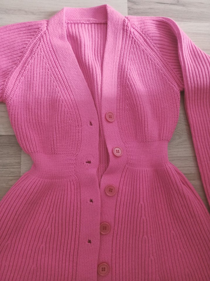 Pembe Düğmeli V Yaka Triko Elbise - Görsel 4