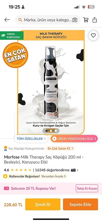  Beden Morfose Milk Therapy Saç Köpügü 200 ml - Besleyici, Koruyucu Etk