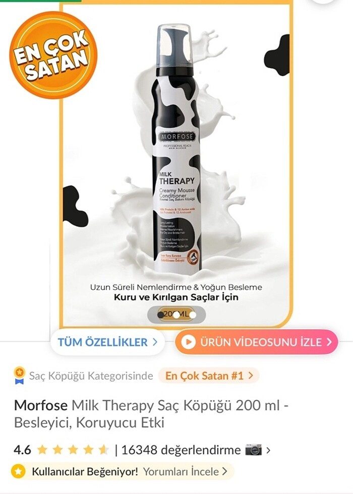 Morfose Milk Therapy Saç Köpügü 200 ml - Besleyici, Koruyucu Etk - Görsel 3
