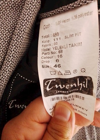Twembil Erkek Slim Fit Yelekli Takım 46 Beden