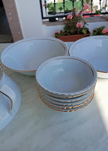 Beyaz Altın Detaylı Porselen çorba tenceresi, - Görsel 5