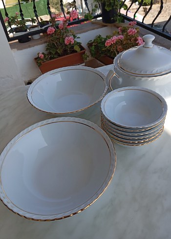 Beyaz Altın Detaylı Porselen çorba tenceresi, - Görsel 6