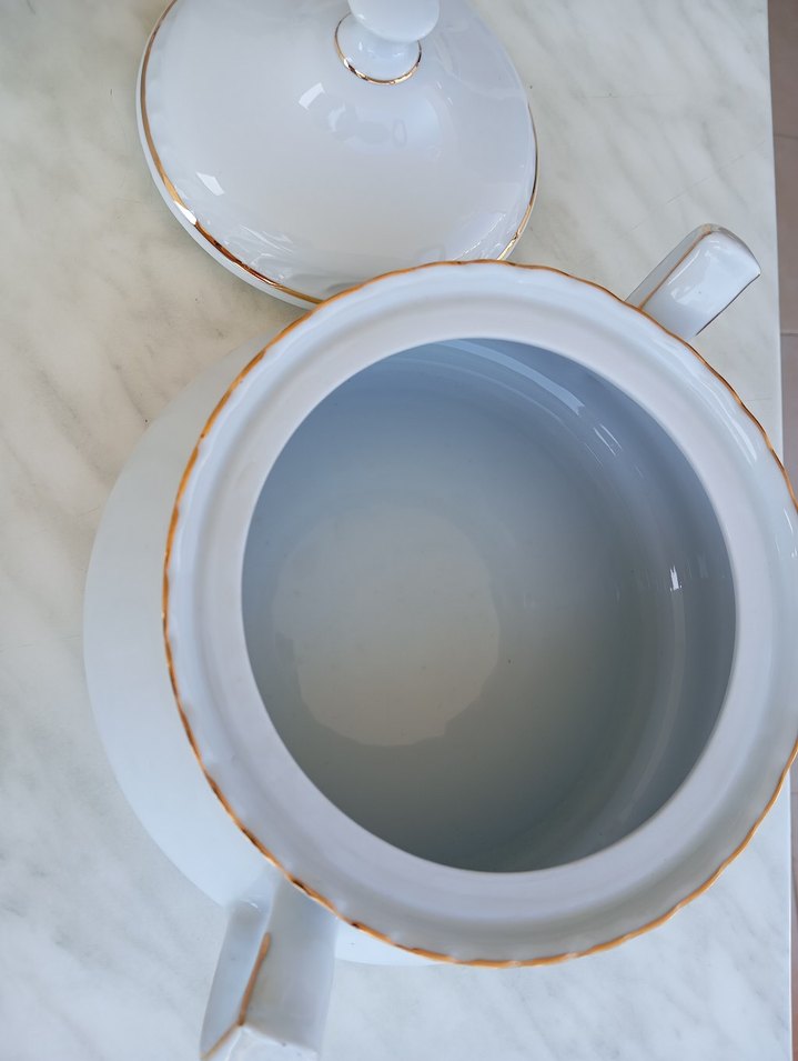 Beyaz Altın Detaylı Porselen çorba tenceresi, - Görsel 2