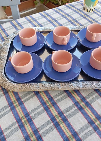 Mavi Tabaklı Pembe Fincan Seti - Görsel 2