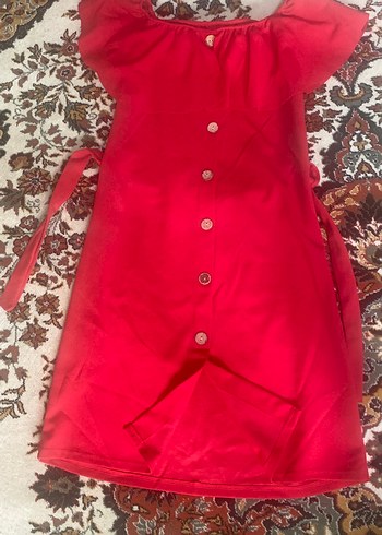 Kırmızı Straplez Uzun Düğmeli Bohem Elbise - Görsel 3