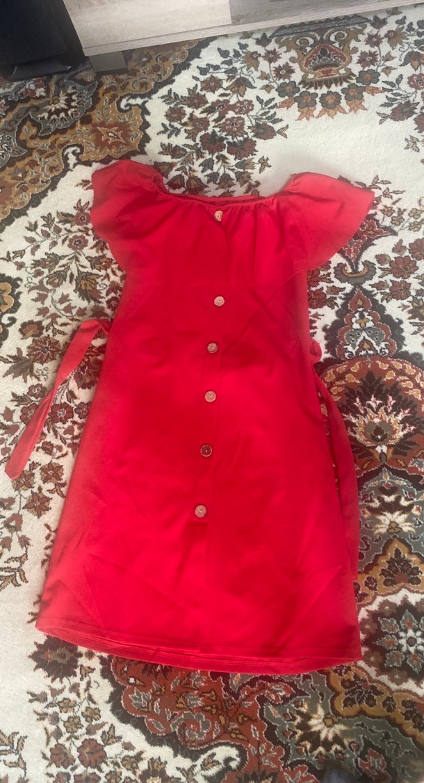 Kırmızı Straplez Uzun Düğmeli Bohem Elbise - Görsel 2