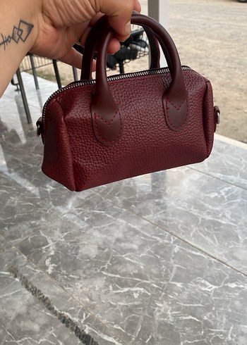 Bordo Deri Kadın Çanta Fermuarlı