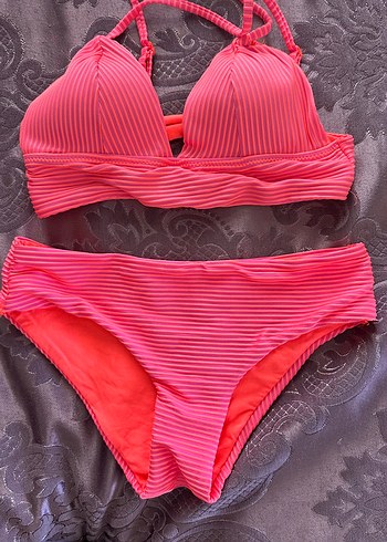 Pembe bralet İp Askılı Bikini takımı