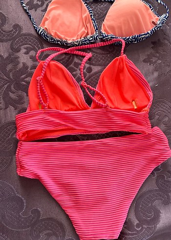 xs Beden pembe Renk Pembe bralet İp Askılı Bikini takımı