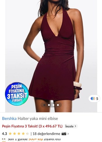 Bershka Bordo Halter Yaka Mini Elbise