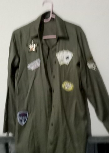 s Beden haki Renk haki kadın Street Wear Rozetli Gömlek