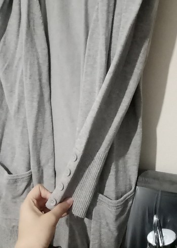xl Beden Gri Midi Uzun Kollu Düğmeli Hırka
