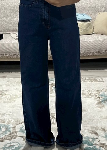 Lacivert Geniş Kesim Kadın Denim Pantolon addax