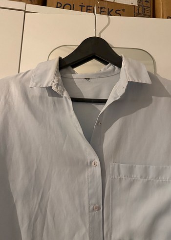 Düğmeli Beyaz Keten Kadın Gömlek - Görsel 3