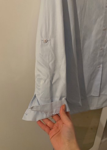 Düğmeli Beyaz Keten Kadın Gömlek - Görsel 4