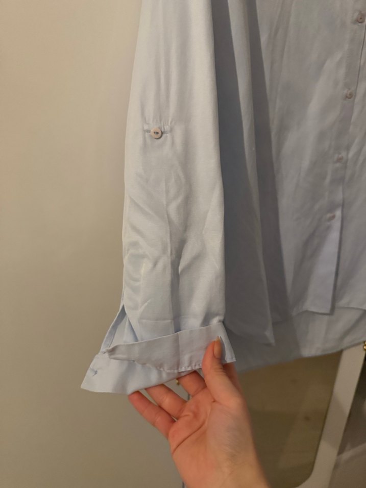 Düğmeli Beyaz Keten Kadın Gömlek - Görsel 4