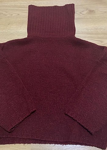 Bordo Kadın Boğazlı Triko Kazak - Görsel 2