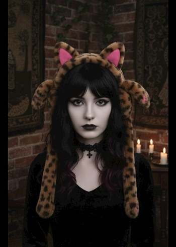 Kahverengi Leopar Desenli peluş kulaklık - Görsel 2