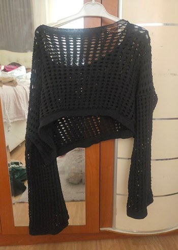 Örgü Siyah Kadın Kazak - Görsel 2