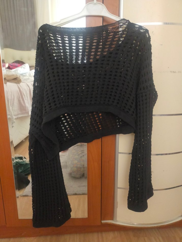 Örgü Siyah Kadın Kazak - Görsel 2