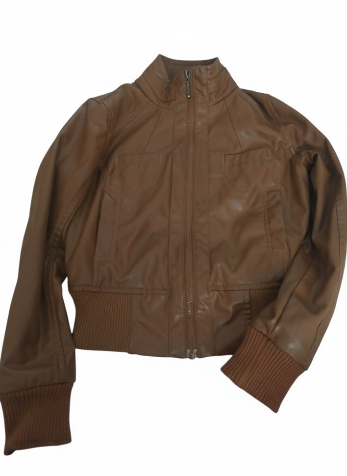 Bej Parlak kadın deri ceket - Görsel 2