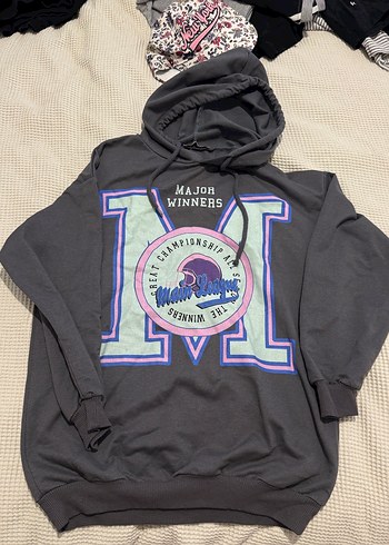 Gri Kapüşonlu Baskılı Kadın Sweatshirt first company
