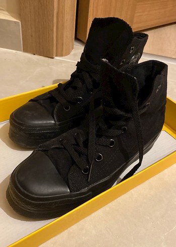 Siyah Converse tipi Kadın Spor Ayakkabı - Görsel 5