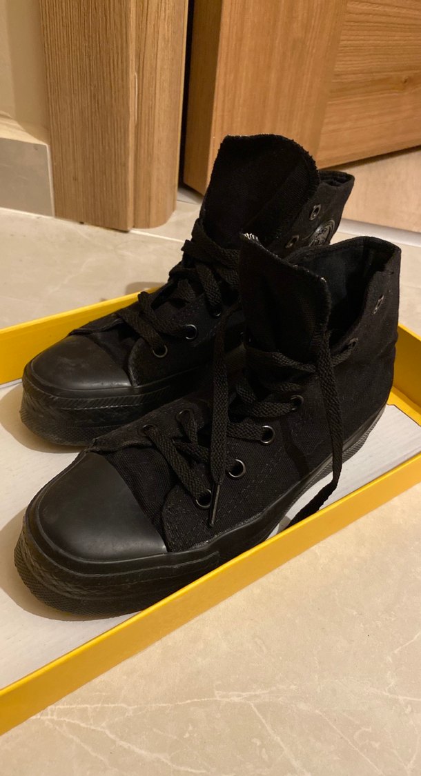 Siyah Converse tipi Kadın Spor Ayakkabı - Görsel 5