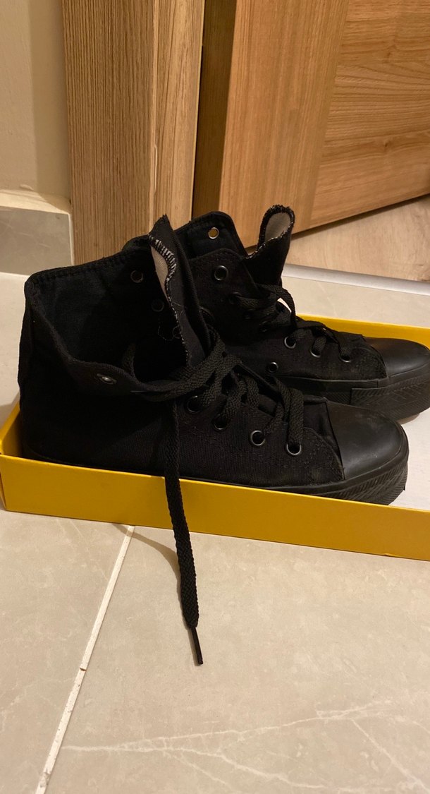 Siyah Converse tipi Kadın Spor Ayakkabı - Görsel 4