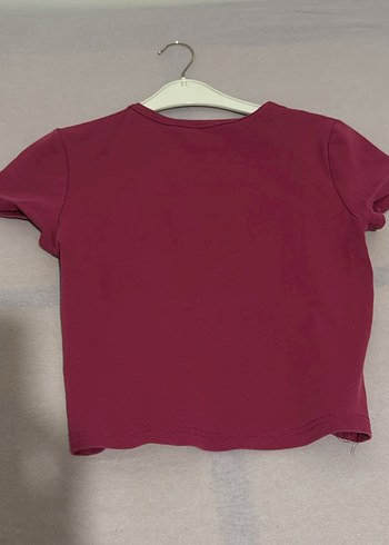Diğer Bordo Baskılı Kısa Kollu Kadın Tişört Crop