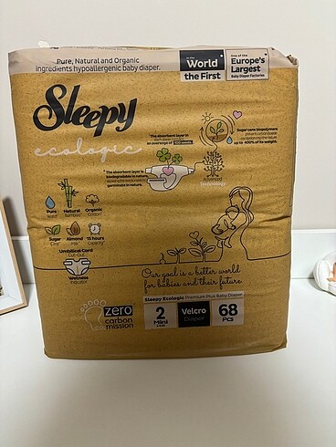 2 Beden: 3-6 kg Beden Renk Sleepy ecologic bebek bezi 64lü hiç kullanılmamıştır