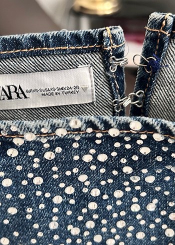 Zara Payet İşlemeli Mavi Denim Büstiyer