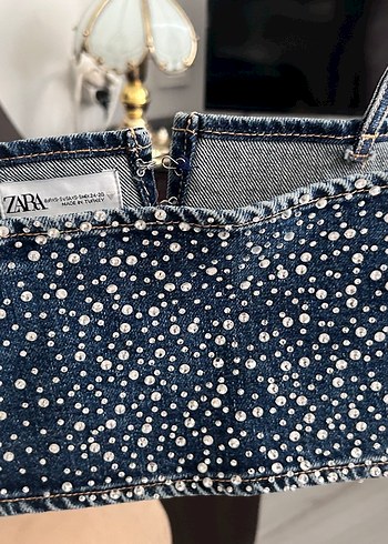 s Beden Payet İşlemeli Mavi Denim Büstiyer