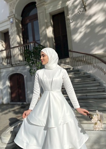 Abiye Drapeli Beyaz Uzun Abiye Elbise