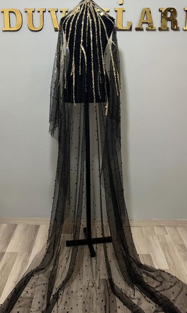 Siyah gold incili duvak - Görsel 2