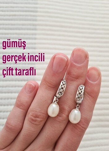 Gümüş ve gerçek incili küpe 