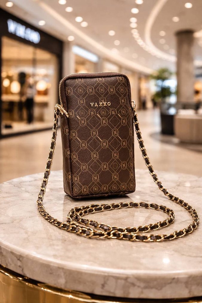 Zincir Detaylı Siyah Deri Vakko  Çapraz Çanta - Görsel 2