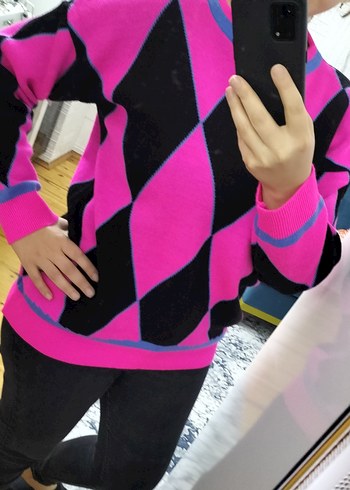 Renkli Desenli Kadın Triko Sweatshirt