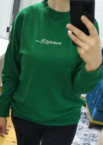 Kadın Yeşil Baskılı Uzun Kollu Sweatshirt