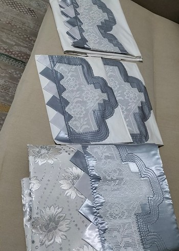 Gri Nakışlı çift kişilik pikeTakımi - Görsel 2