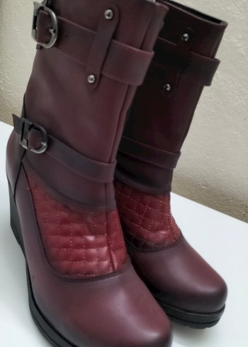 Bordo Tokalı Dolgu Topuklu Biker Bot - Görsel 3