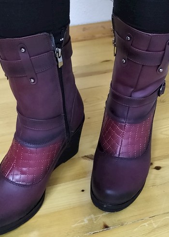 Bordo Tokalı Dolgu Topuklu Biker Bot - Görsel 6