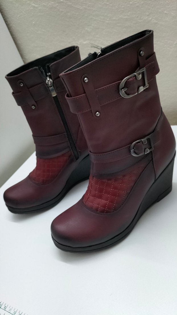 Bordo Tokalı Dolgu Topuklu Biker Bot - Görsel 5