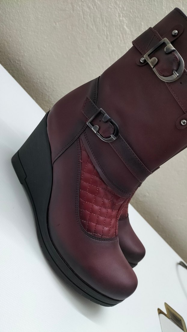 Bordo Tokalı Dolgu Topuklu Biker Bot - Görsel 2