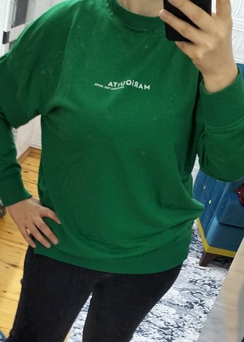 Kadın Yeşil Baskılı Pamuklu Sweatshirt - Görsel 3