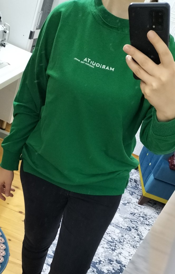 Kadın Yeşil Baskılı Pamuklu Sweatshirt - Görsel 4