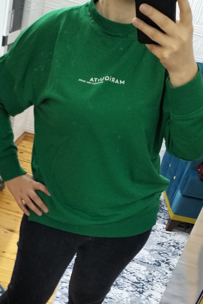 Kadın Yeşil Baskılı Pamuklu Sweatshirt - Görsel 3