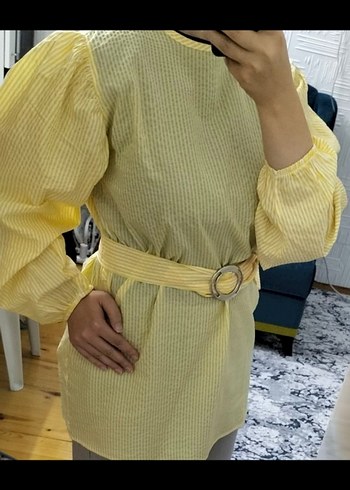 LC Waikiki Sarı Kadın Kemerli Midi Tunik